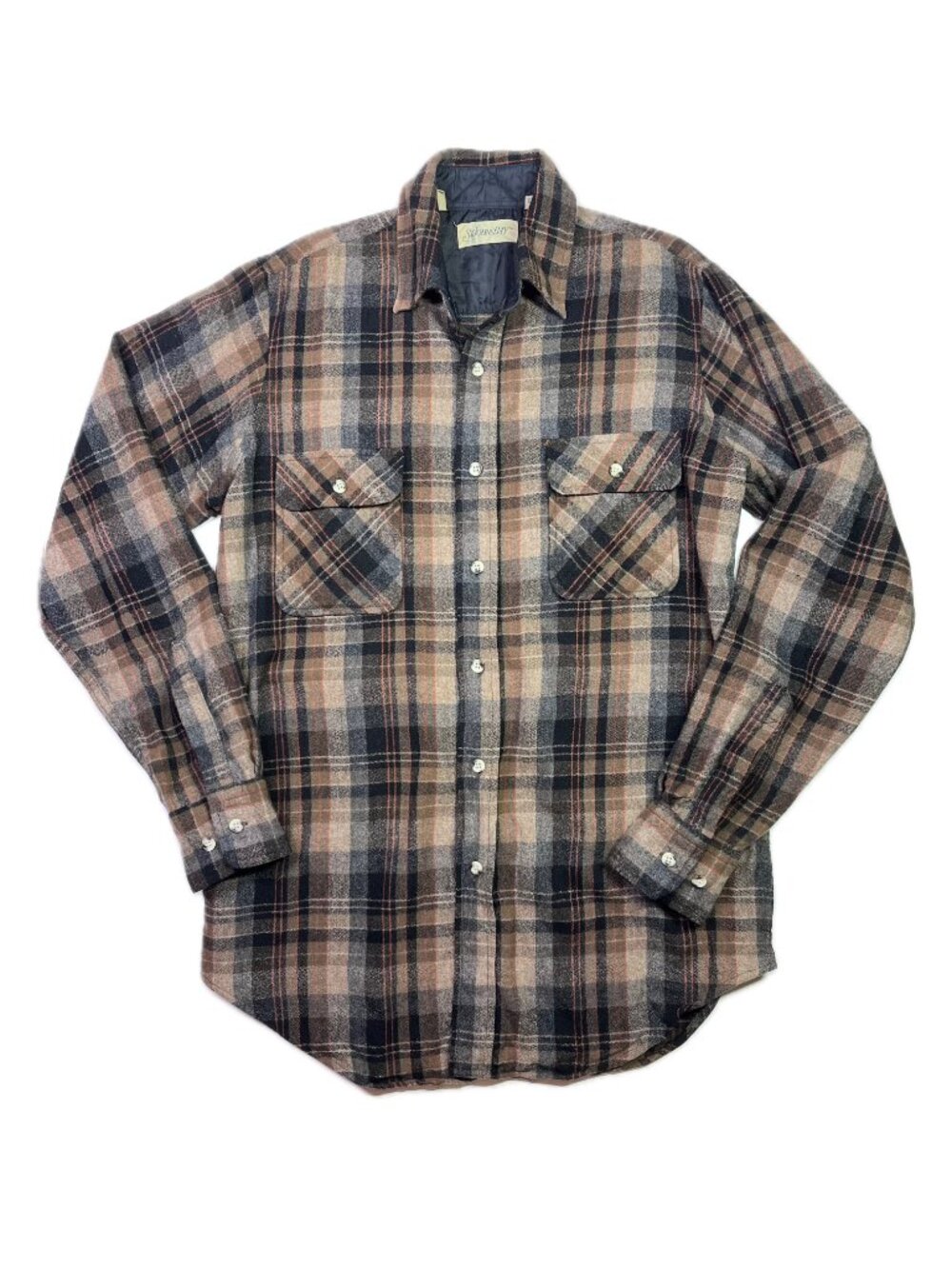 Vintage St John's Bay Size MT Wool Plaid Button-Up Shirt Pockets *Flaw